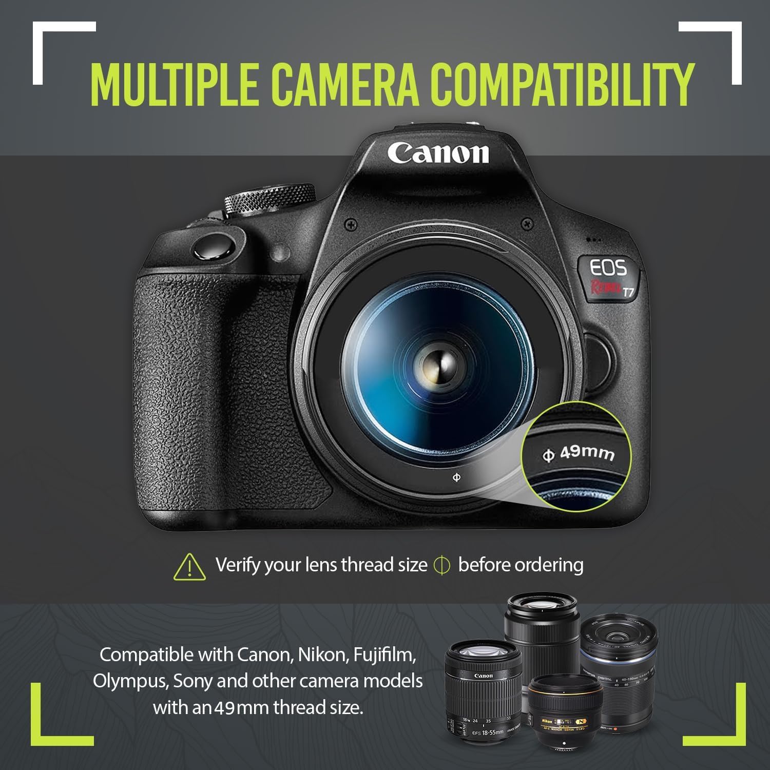 Ultra Deluxe Lens Kit for EOS M6 II, EOS M50 II, EOS M200 with 15-45mm Lens, EOS R10, EOS R50, EOS R100 with 18-45mm, Fuji X100V - Includes: 7pc 49mm Filter Set + 49mm Wide Angle and Telephoto Lens