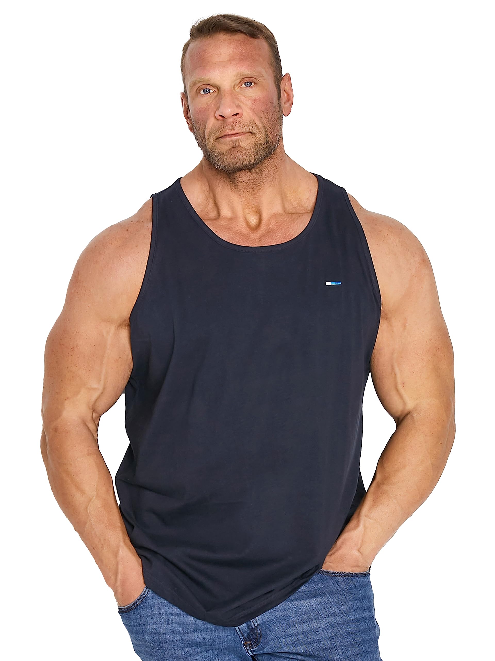 BadRhino Big & Tall Blue Plain Vest Top - Men's - Plus Size Curve