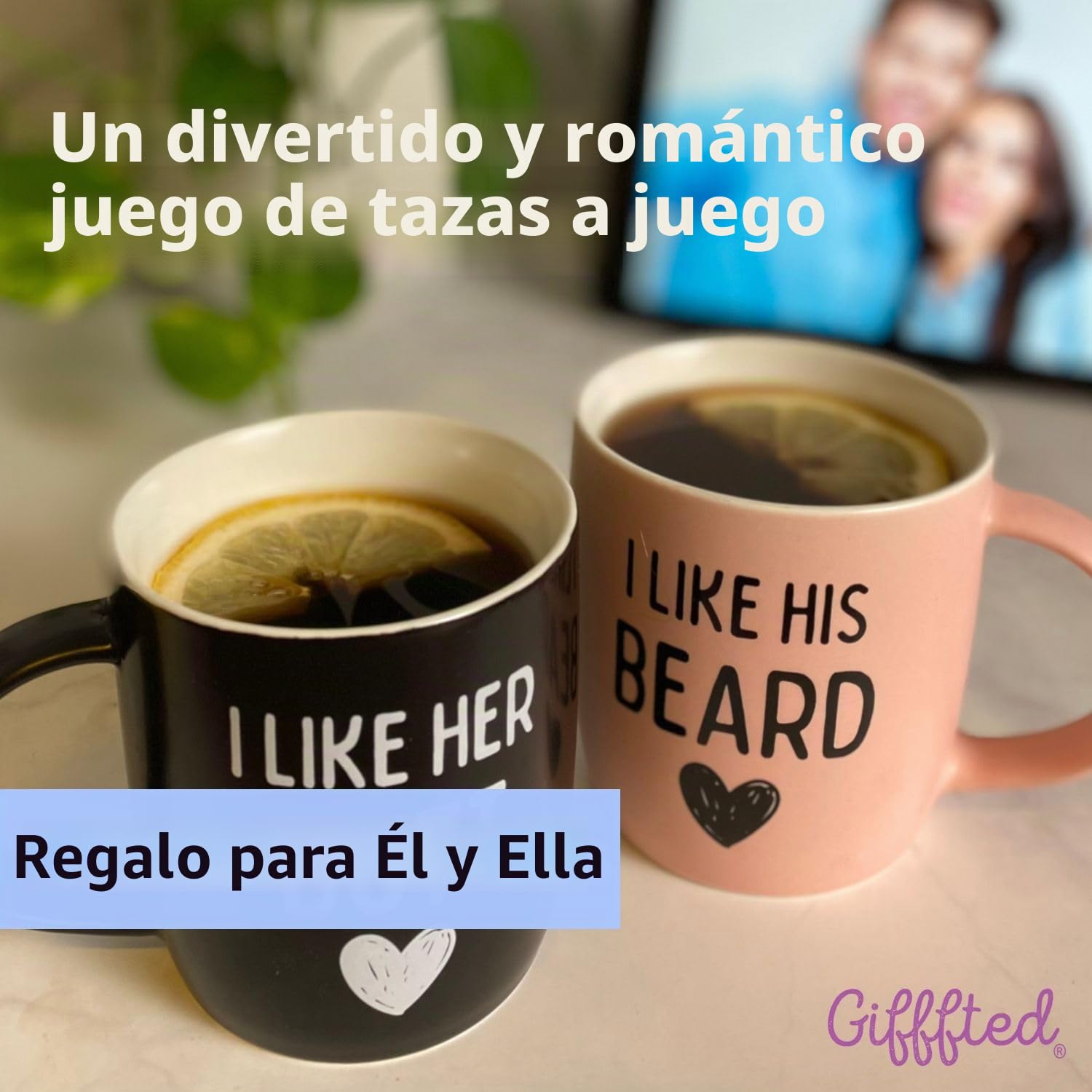 Gifffted Tazas para hombre y mujer, I Like His Beard, Taza Original Idea Regalo Cumpleaños Boda Pareja, Día de San Valentín Ella y Él, Amigos, Familia, Amantes, Mr Y Mrs, Navidad, Cafe, Taza