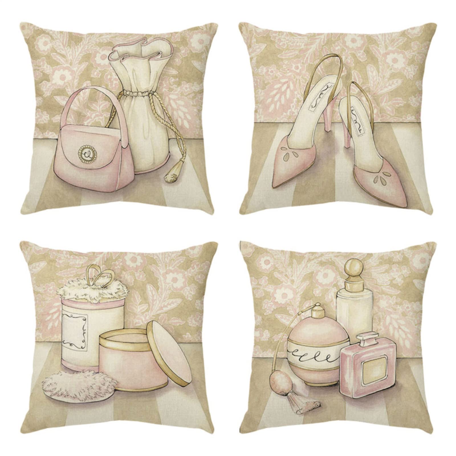 4 Piezas Funda de Almohada Tacones Rosa Fundas de Cojín Terciopelo Sencillo y Decorativo para Sofá Camas Dormitorio Coche Lino Cojines Throw Pillow Covers 80x80cm/32x32 Inch