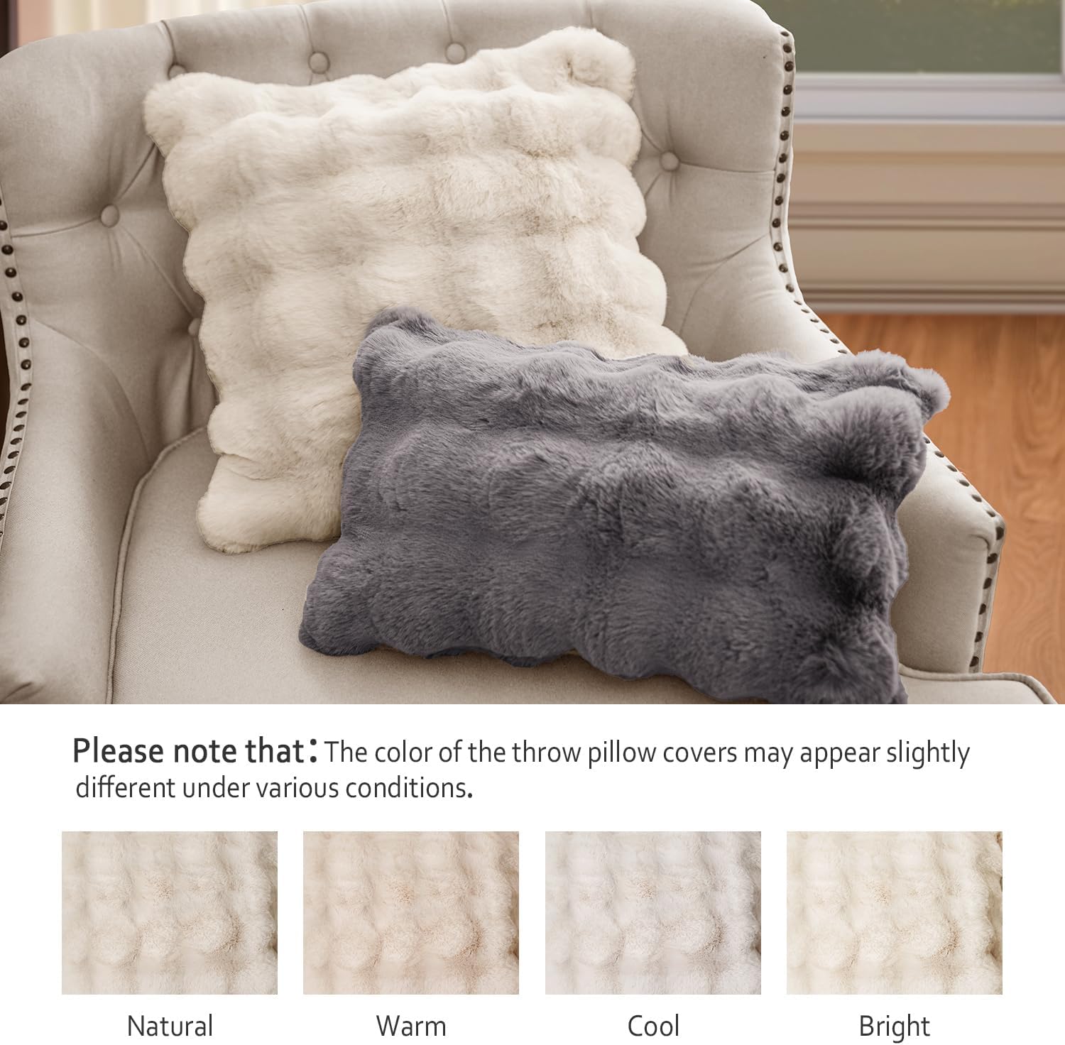 White Lumbar Throw Pillows for Couch Set of 2 Faux Fur Sofa Pillow Cover Soft Plush Decorative Pillowcase for Living Room Pillow Covers Cream White 12x20 Inch