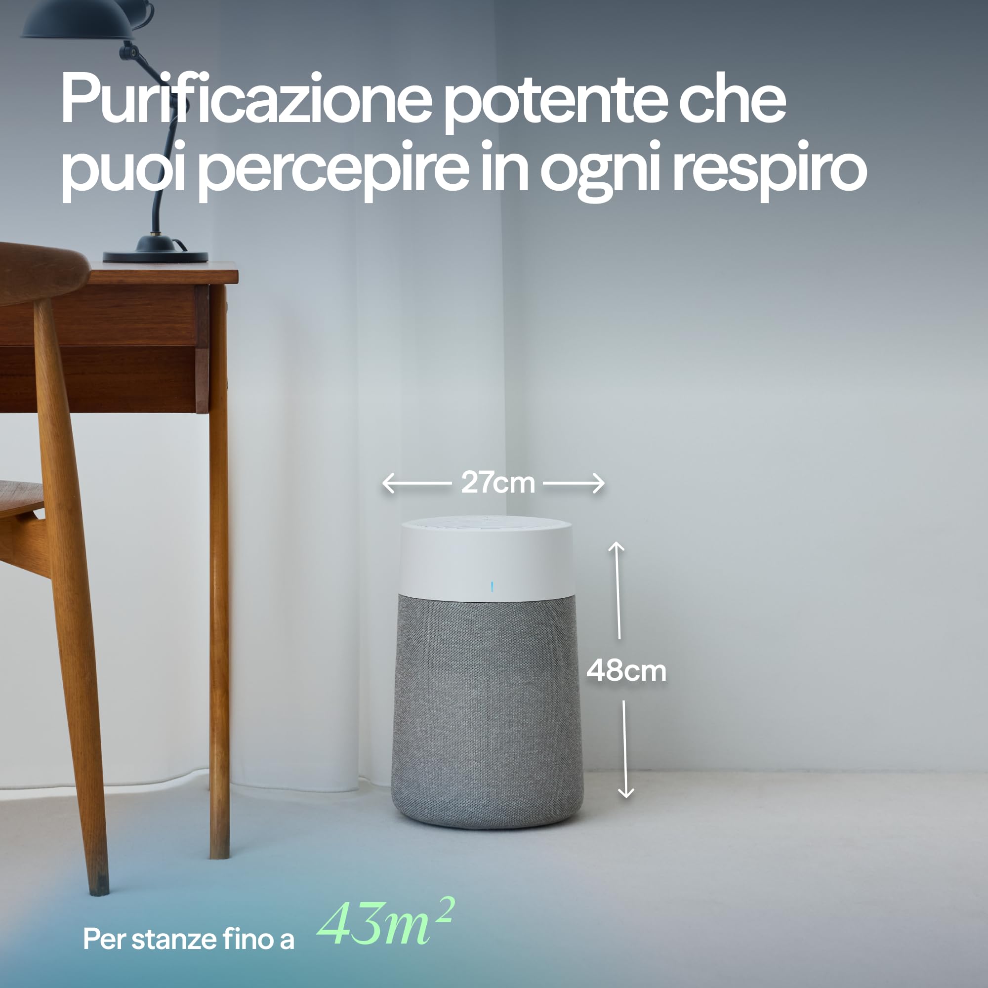 BLUEAIR Blue Pure 511i Max HEPASilent, Purificatore d'aria per piccoli ambienti, Depuratore d'aria veloce pulisce 46 m² in 30minuti, Air Purifier elimina virus, polvere, muffa