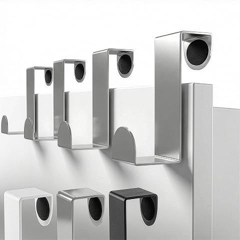 Minismus Türhaken zum Einhängen 4er Set Edelstahl Türhaken Kleiderhaken Tür Haken für Tür oder Schrank Türgarderobe zum Einhängen bis 5 kg passend 1,6 cm und 2,2 cm mit Filzpads Silber