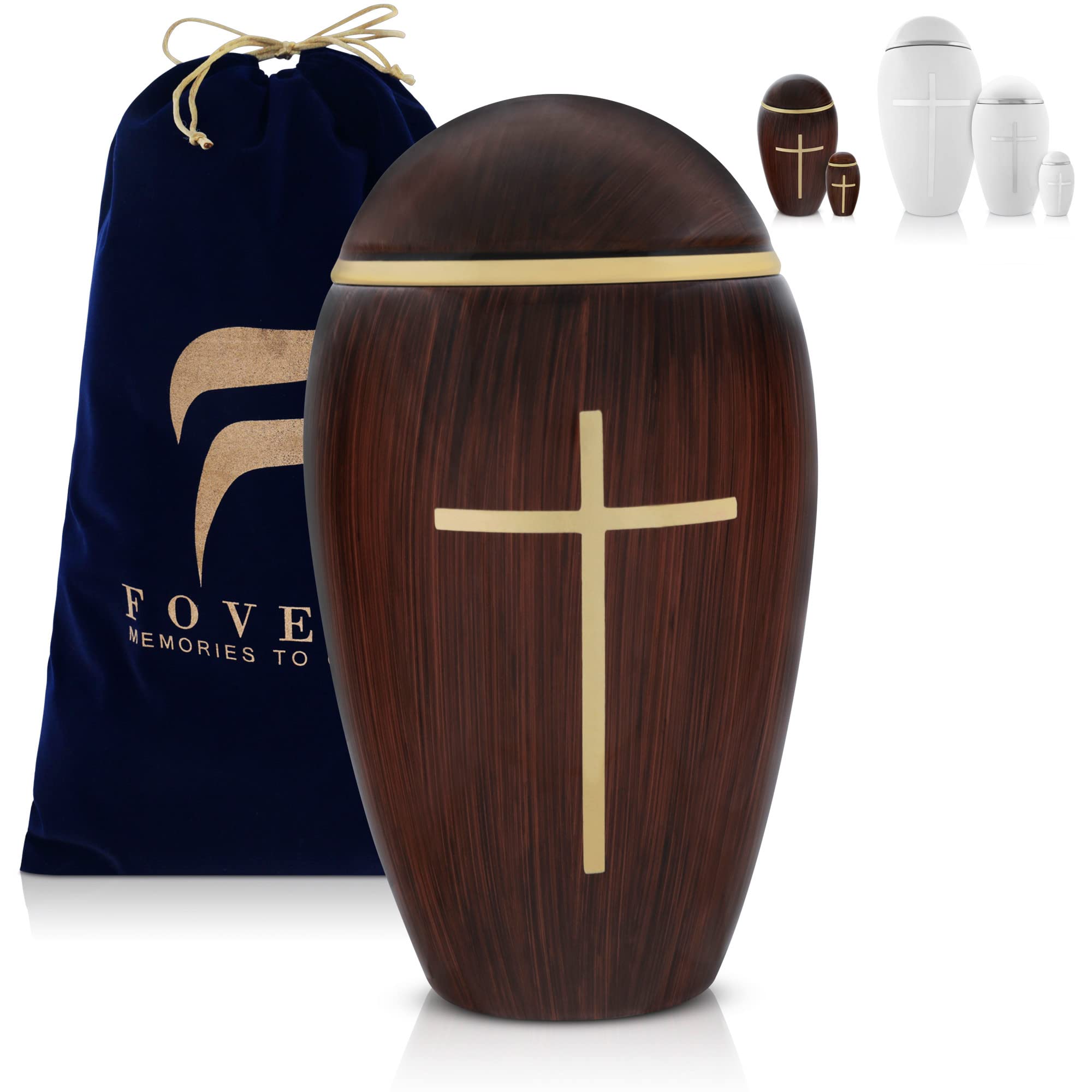 – Large Cremation Urns for Human Ashes Adult Male and Female – Wood Ash Urn with an Elegant Gold Cross – Full Size Adult Funeral Urn Holds 300 lbs – 100% Handcrafted Decorative Urn for Ashes