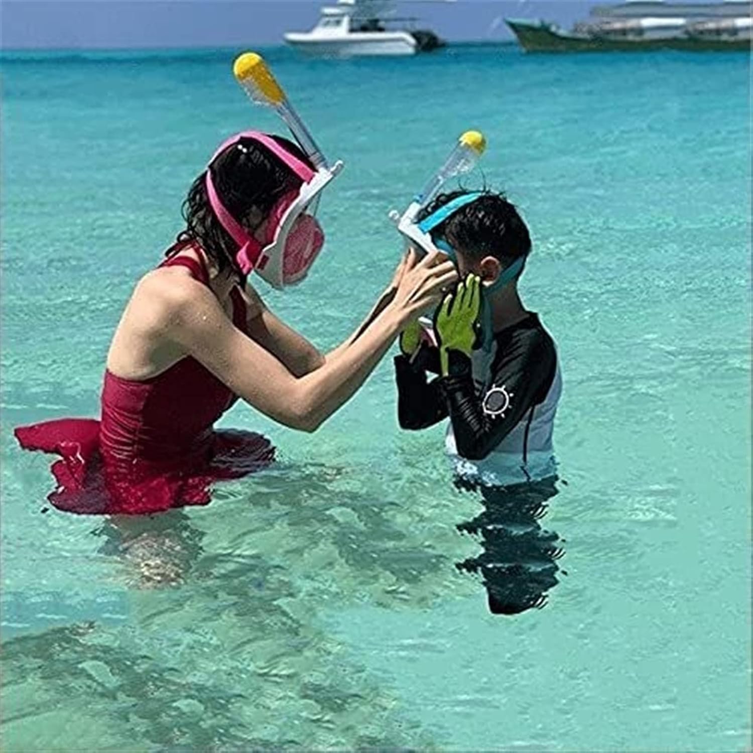 Full Face Silicone Snorkel Mask, 180° Underwater Snorkel Full, Dry Type Flat Mouth Diving Mask, Suitable for Adults and Children