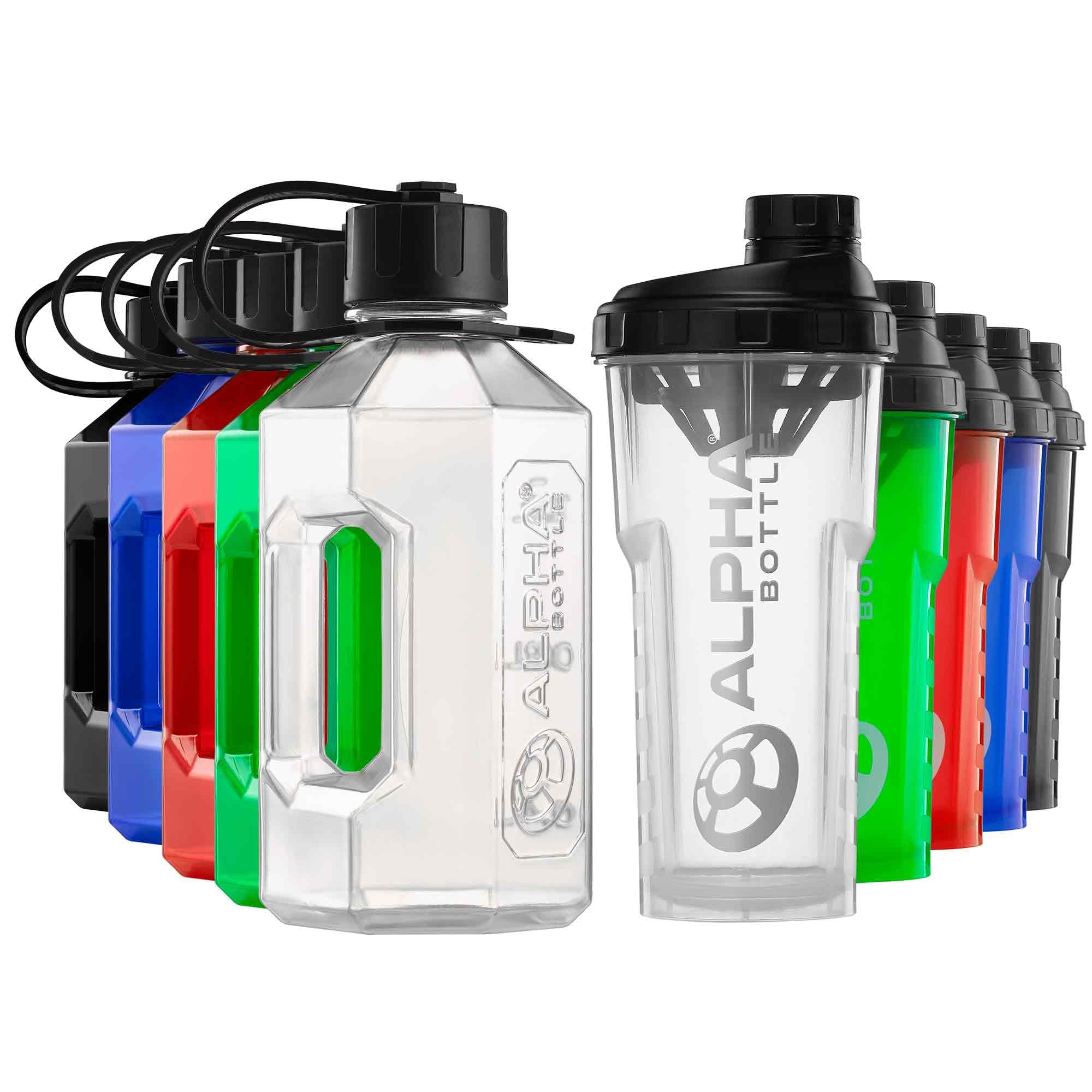 Alpha Designs Men's Clear 2 Pack Water Bottle (1.6L) & Protein Shaker Bottle (750Ml) Bundle - Gym Gifts For & Wo