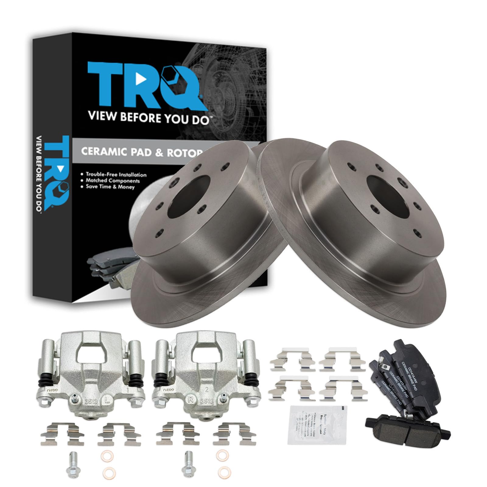 TRQ Rear Brake Pad and Rotor Set Ceramic Calipers Compatible with 2002-2006 2013-2017 Nissan Altima 2004-2006 Maxima
