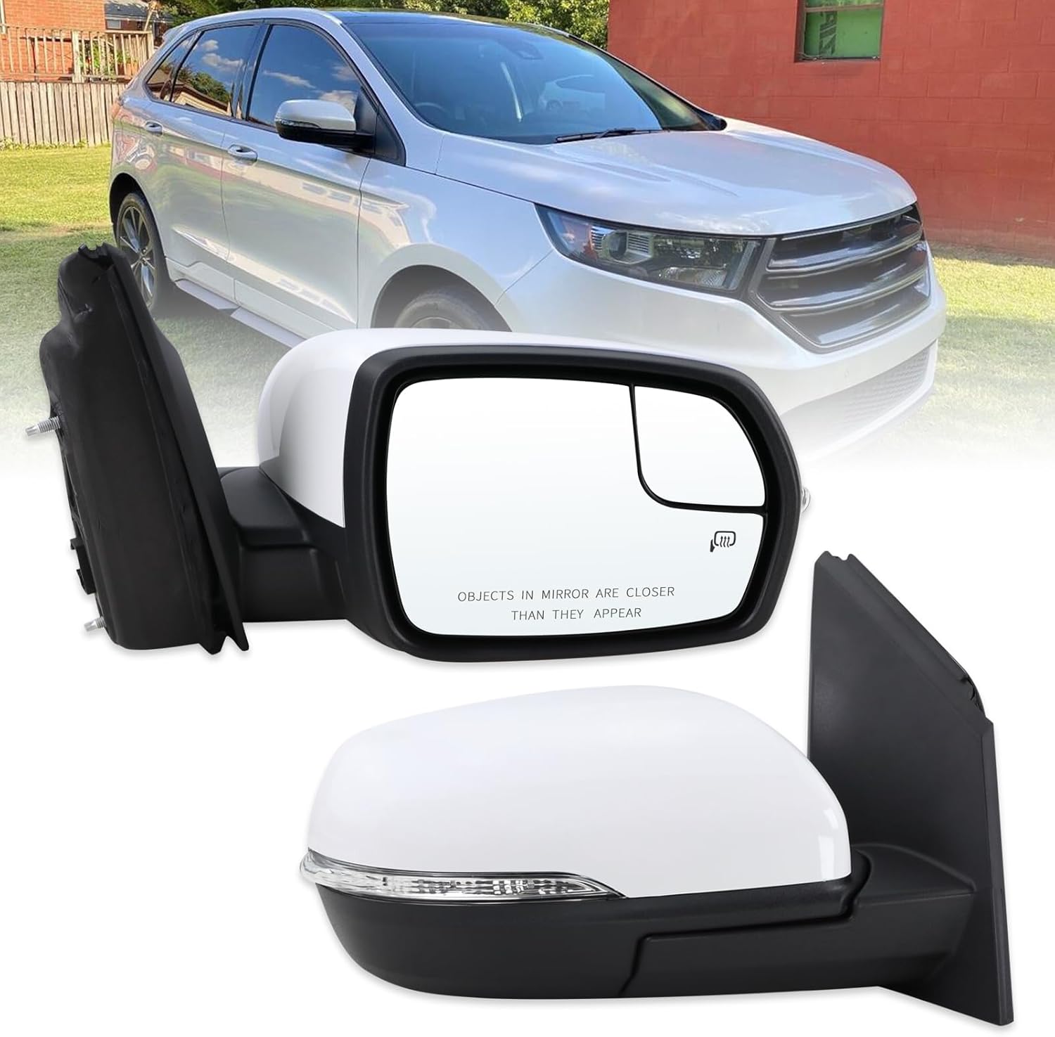 Left Driver Side Mirror Fits 2015 2016 2017 2018 2019 2020 2021 2022 2023 2024 Ford Edge With Manual Folding Heated Turn Signal Puddle Light Blind Spot Black Replace#JT4Z-17683-FB(9Pins)