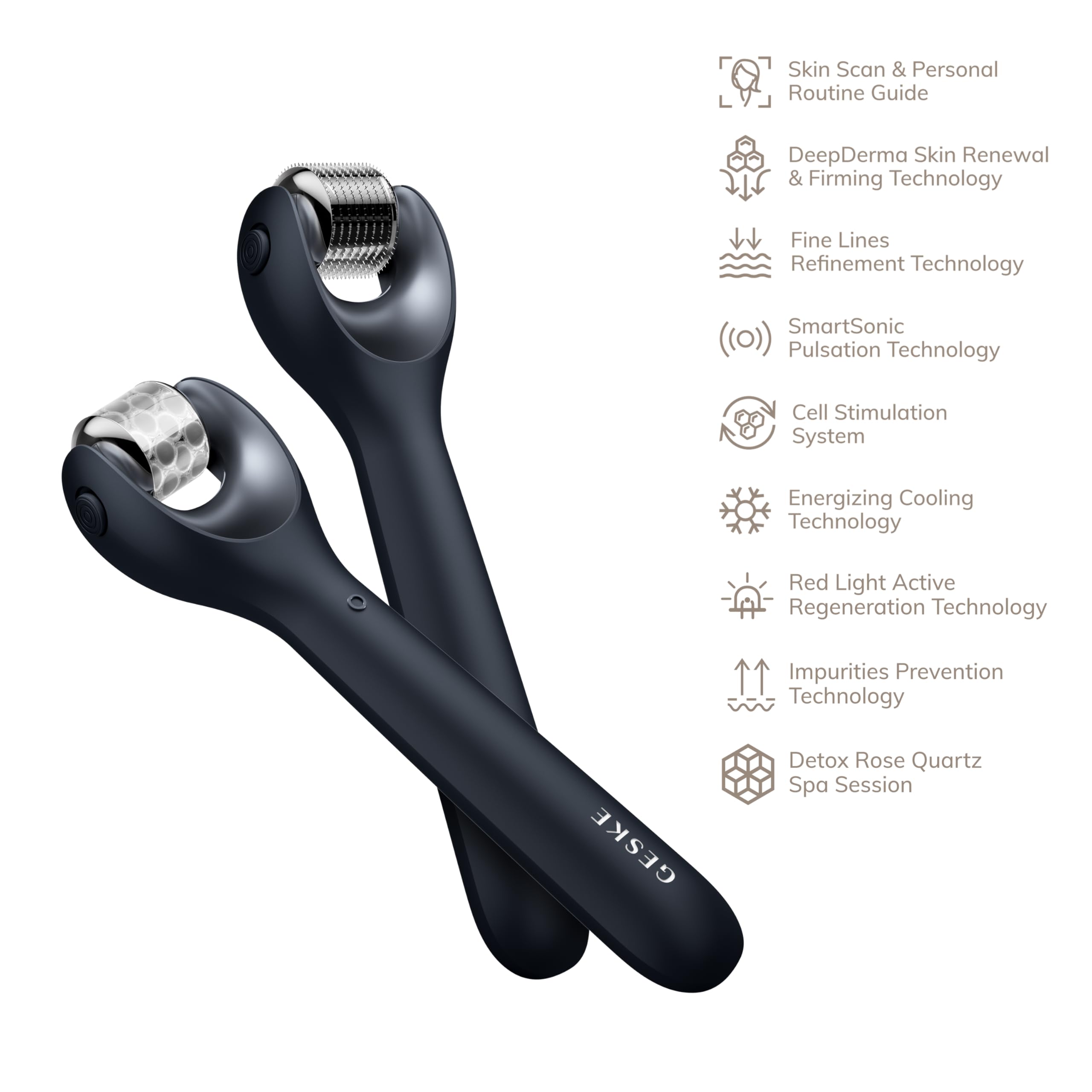 GESKE | SmartAppGuided™ MicroNeedle Face Roller | 9 en 1 | con cuarzo rosa | Microagujas | Dispositivo profesional de microagujas | Rodillo de agujas | Rodillo de belleza cara | rodillo de microagujas