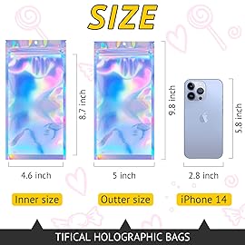 TIFICAL 100 PCS Holographic Bags for Lashes, Press On Nails, Candy, Small Baggies Sample Bag Smell Proof Packaging Bag for Jewelry, Resealable Bags for Small Business, Food Storage Bags