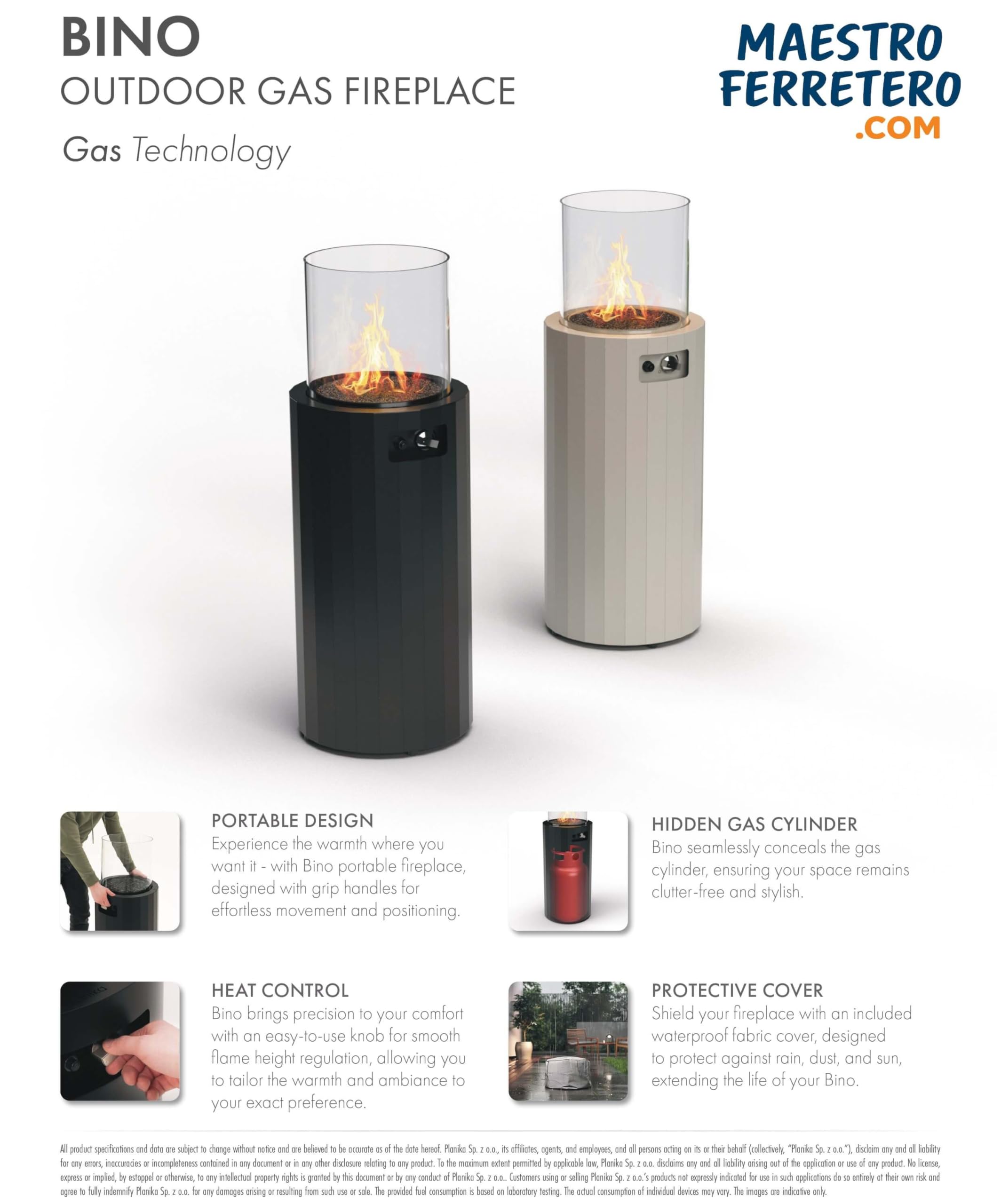 MF Bino Gas-Heizlüfter für den Außenbereich, bis 8 kW, zylindrisch, tragbar, hellgrau