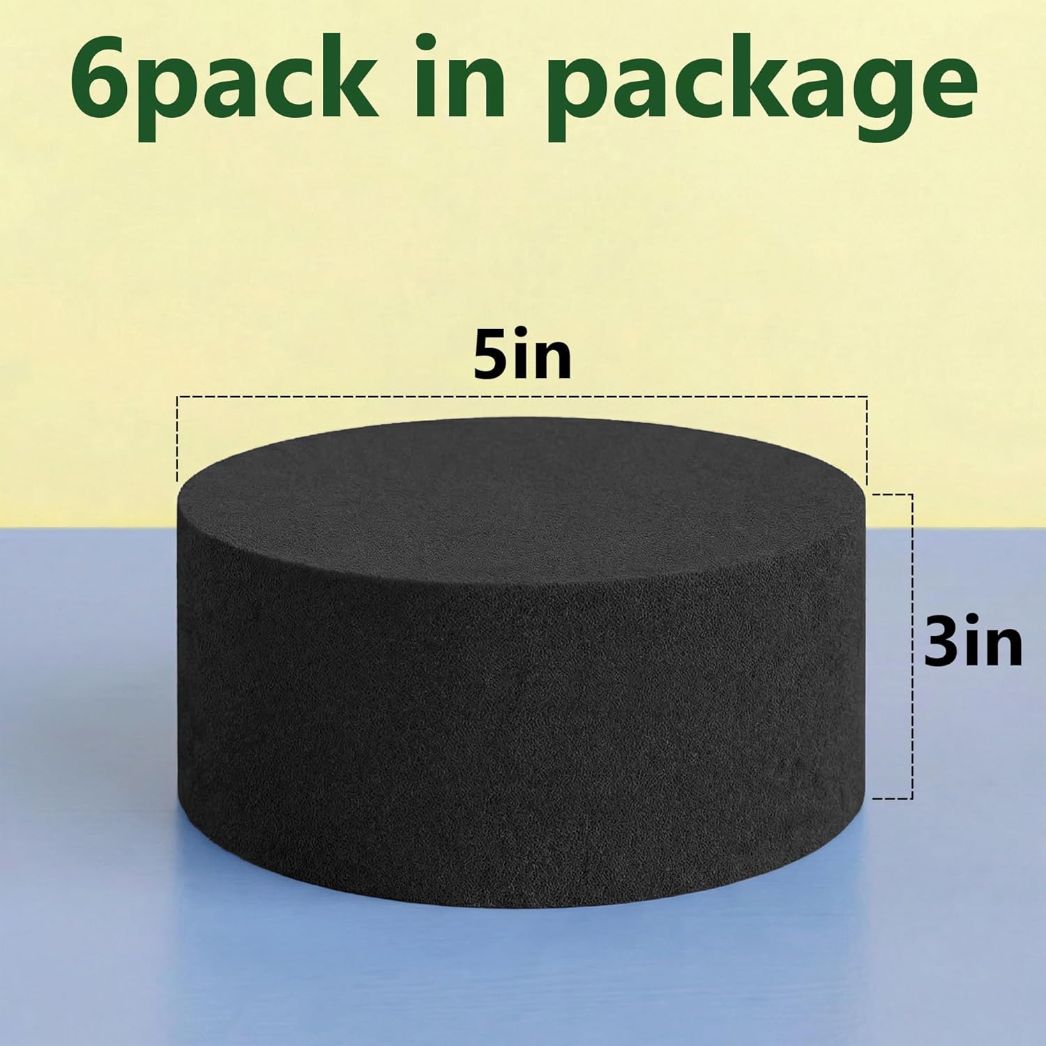 Reusable Floral Foam Round Blocks,Black Flower Foam Round for Artificial & Dried Flowers, Dry Floral Foams Styrofoam for Artificial Flowers (6 Pack, 5")