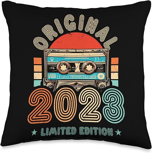 Retro Limited Edition 2023 Cassette Tape 1st Birthday Throw Pillow