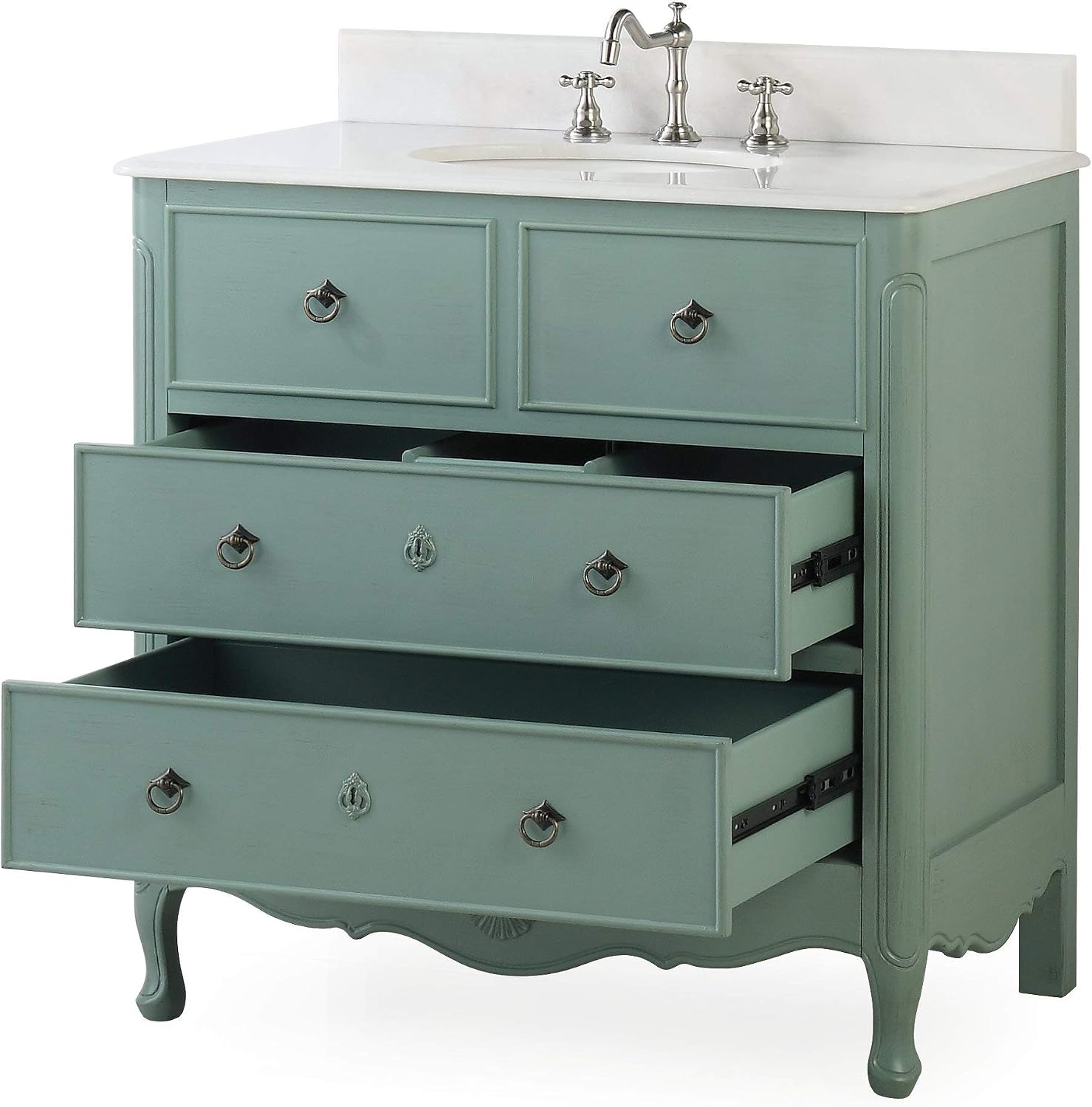 Chans Furniture 34” Cottage Look Daleville Bathroom Sink Vanity - Model HF081Y (Vintage Mint Blue)