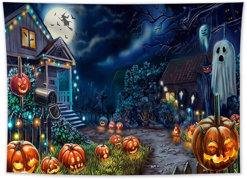 LB Funny Halloween Tapestry Wall Hanging Horror Ghost Witch
