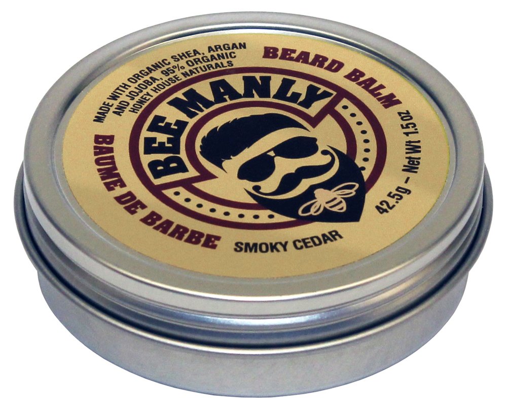 Honey House Naturals Beard Balm - Smoky Cedar Scent – 1.5 ounce Round Travel Size Tin – All Natural Ultra Moisturizing Beard Balm Infused with Essential Oils and Butters