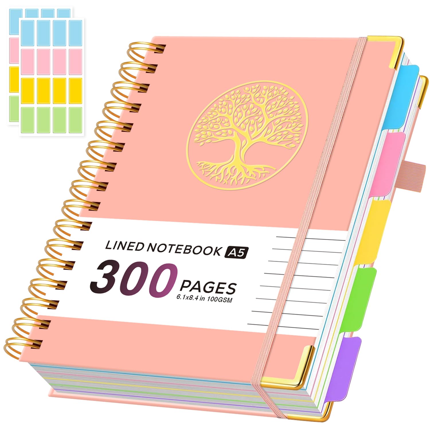ROBCURSE A5 Spiral Notebook With Dividers, 5 Subject Notebook With 300 Pages/150 Sheets 100GSM Lined Paper, No Bleed, 5 Project Notepad For Writing Note Taking, School Office Supplies, 14.7 X 21 Cm