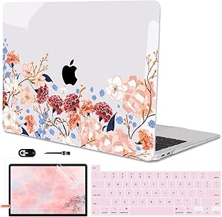 LCMOCICO Compatible with 2022 MacBook Pro 13 inch Case M2 2021 2020 A2338 M1 A2289 A2251 Cover with Touch Bar & Touch ID, Blooming Flowers Crystal Clear Plastic Hard Shell Laptop Cover Keyboard Cover