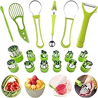 Vista 1 de Juego de 18 cucharas de melón Baller, juego de pelador de frutas de acero inoxidable 4 en 1, cortador de aguacate, pelador de naranja, frutas