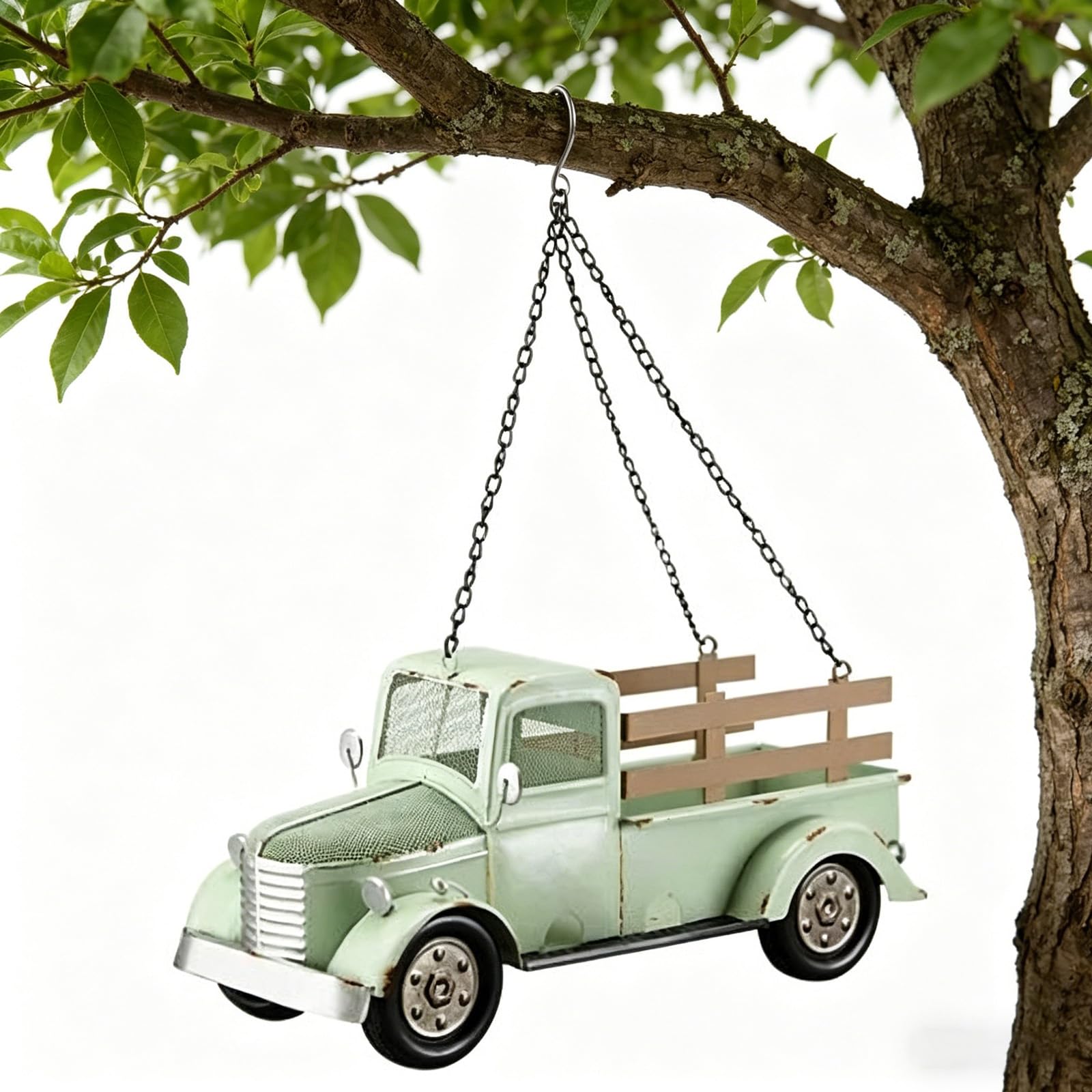 Hummingbird Zewnętrzny karmnik dla ptaków z wiszącym łańcuchem Design Retro Truck do ogrodu, patio, podwórza