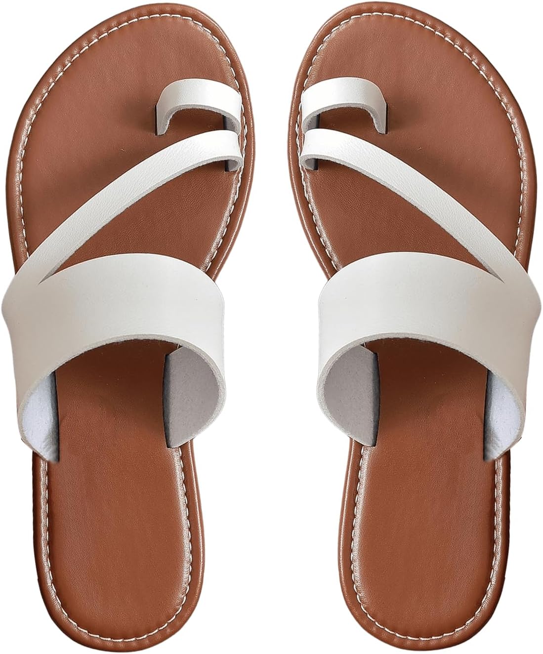 GORGLITTER Women’s Strappy Leather Flats Sandal Cute Dressy Toe Ring Slip on Slide Sandals