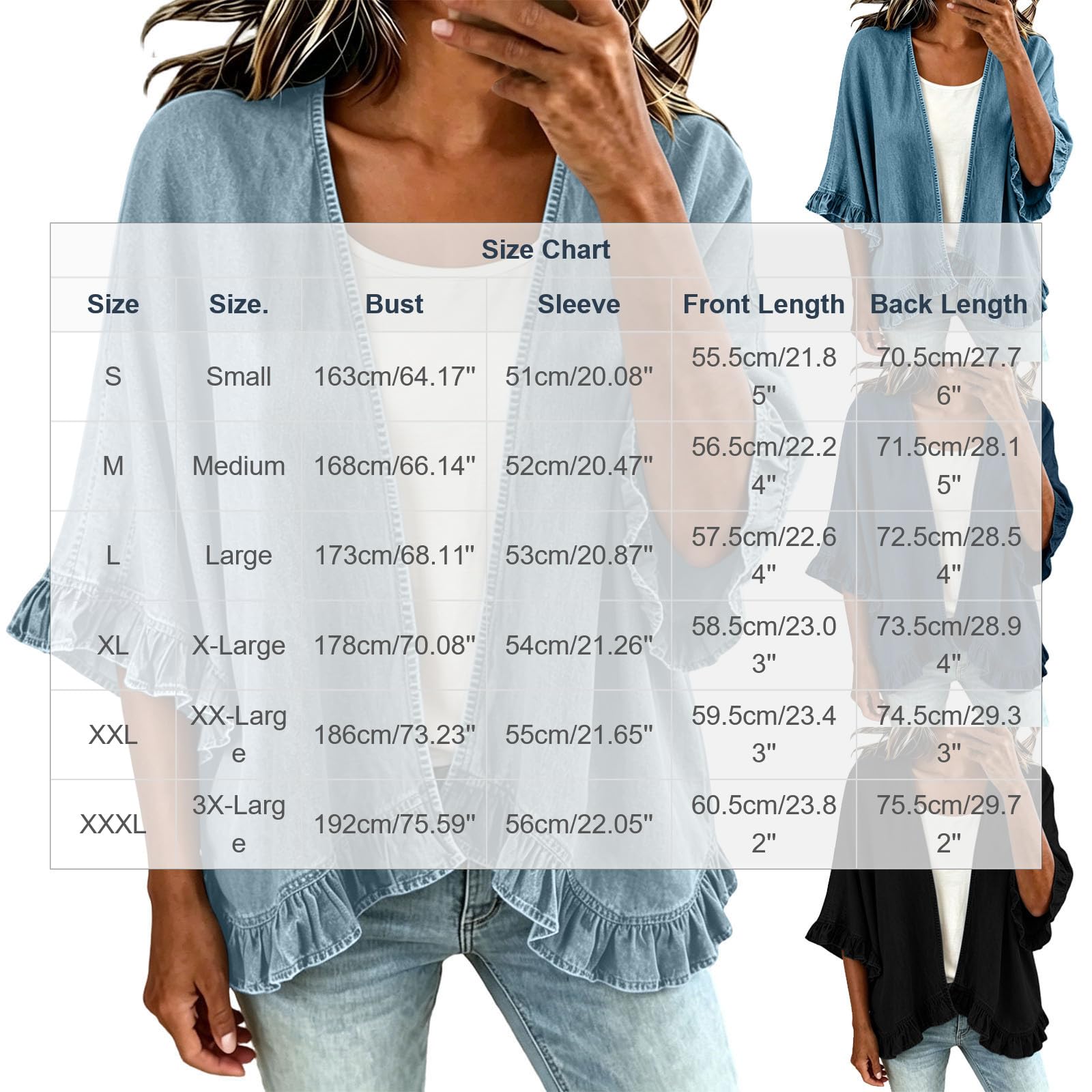Chemise Femme Denim Légère Ouverte Manches à Volants Ample Mi-Saison Chic