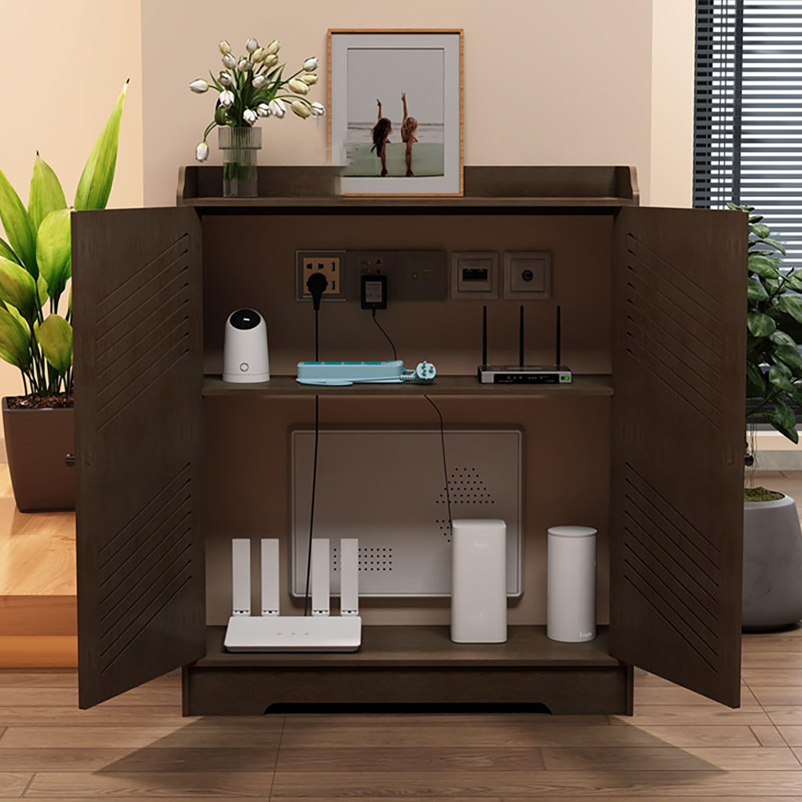 Gabinete organizador de madera con estantes armario auxiliar de suelo para dormitorio y oficina
