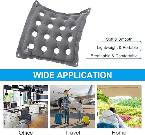 Miniatura 6 de PATIKIL Cojín de asiento inflable, paquete de 2 cojines de asiento de aire portátiles transpirables flocados cuadrados para el hogar, sillas de
