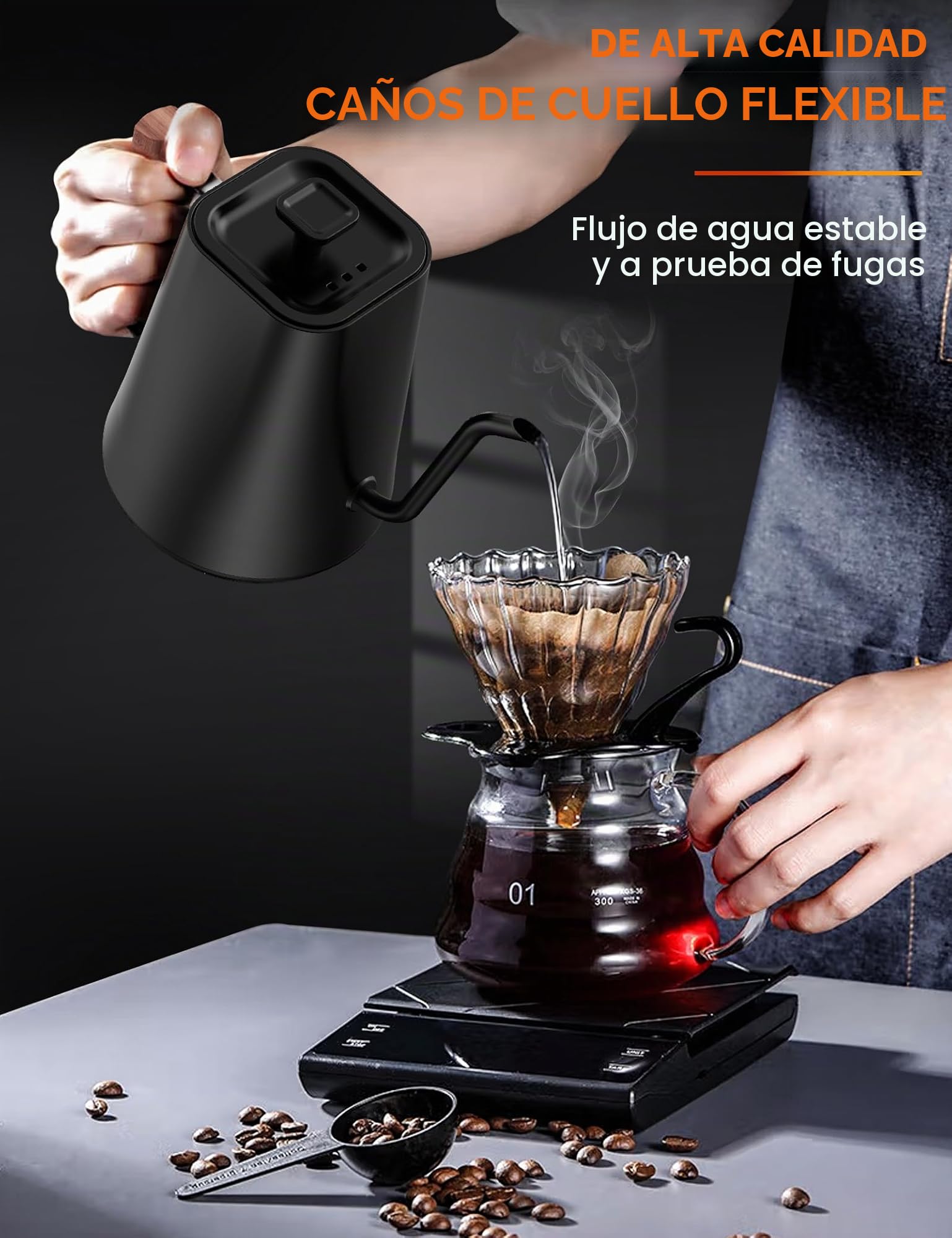 Hervidor de agua de acero inoxidable con ajuste de temperatura, hervidor de cuello de cisne, 24 horas, tetera eléctrica con indicador de temperatura, hervidor de café, 1L, 1200W