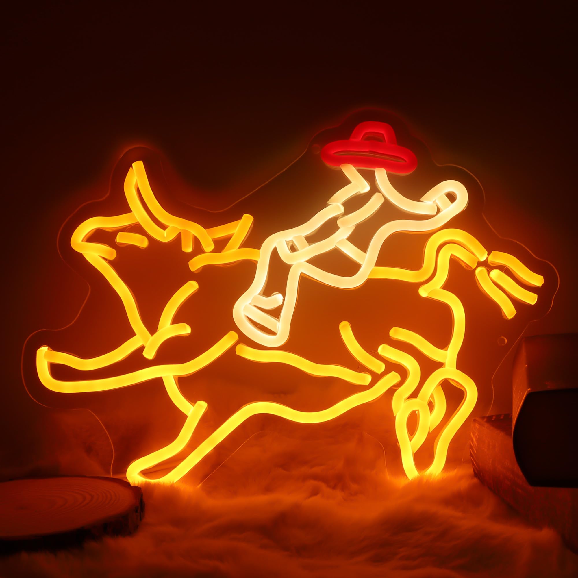 Panneau néon Rodéo Cowboy Rides Bull Riding - Panneau lumineux Western Man Rides - Décoration murale - Cadeau pour homme