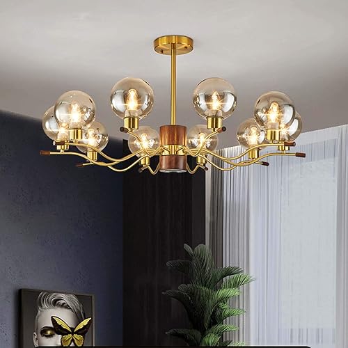 Miniatura 3 de Genérico Araña moderna, Industrial V-intage Wooden Crystal Chandeliers Farmhouse Chandelier Semi Flush Mount Contemporary Metal Compatible with