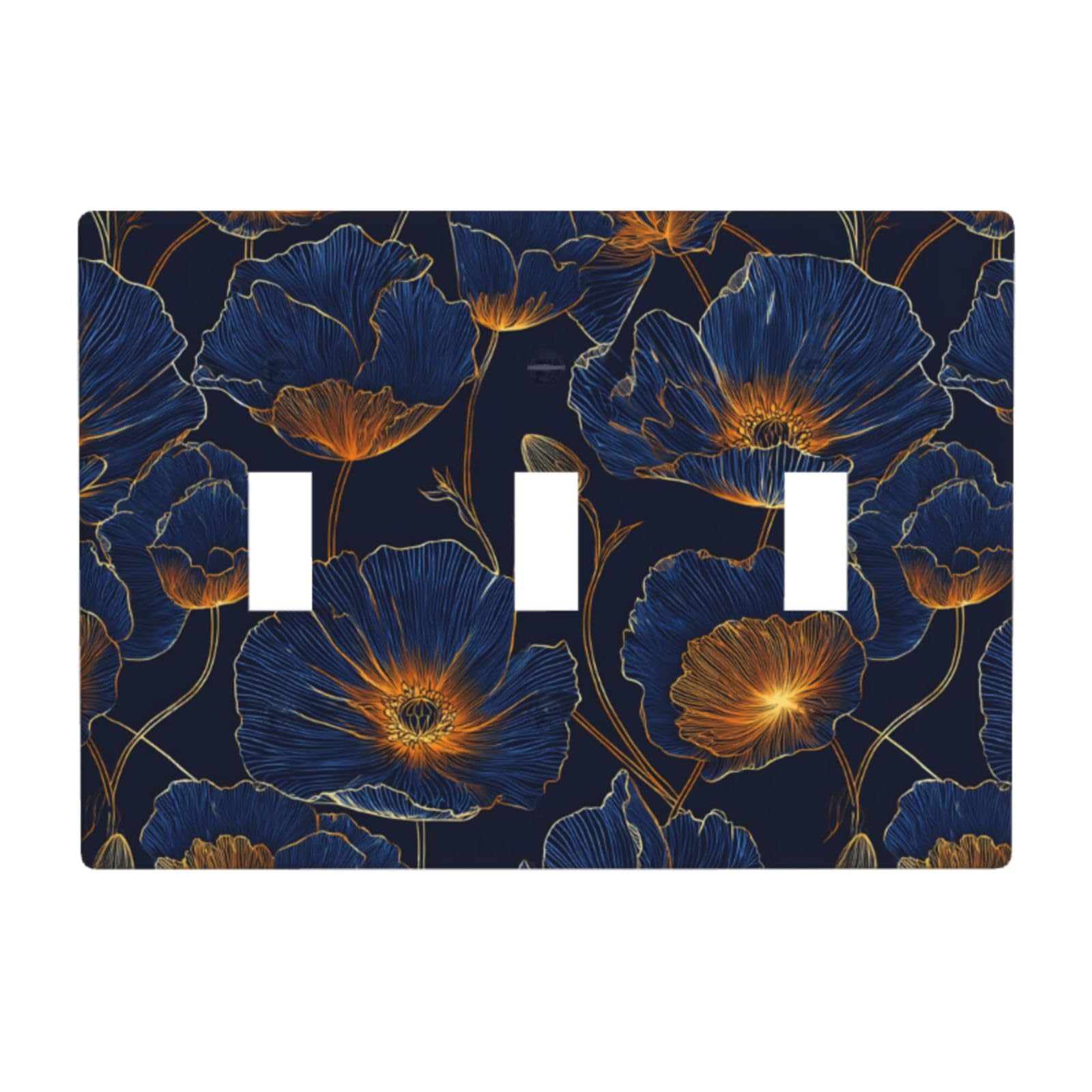 Woshuwo White Blue Flowers Light Switch Covers 3 Gang Triple Toggle Wall Plate Switchplate Electrical Faceplate For Bathroom Kitchen Bedroom Decor
