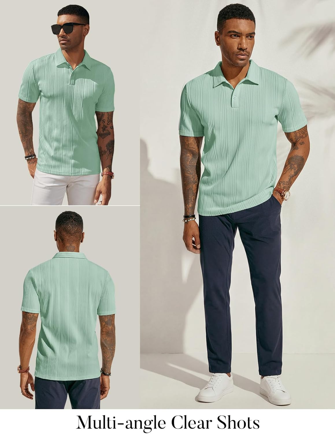 PJ PAUL JONES Mens Textured Knit Polo Shirts Regular Fit Stretchy Golf Shirts