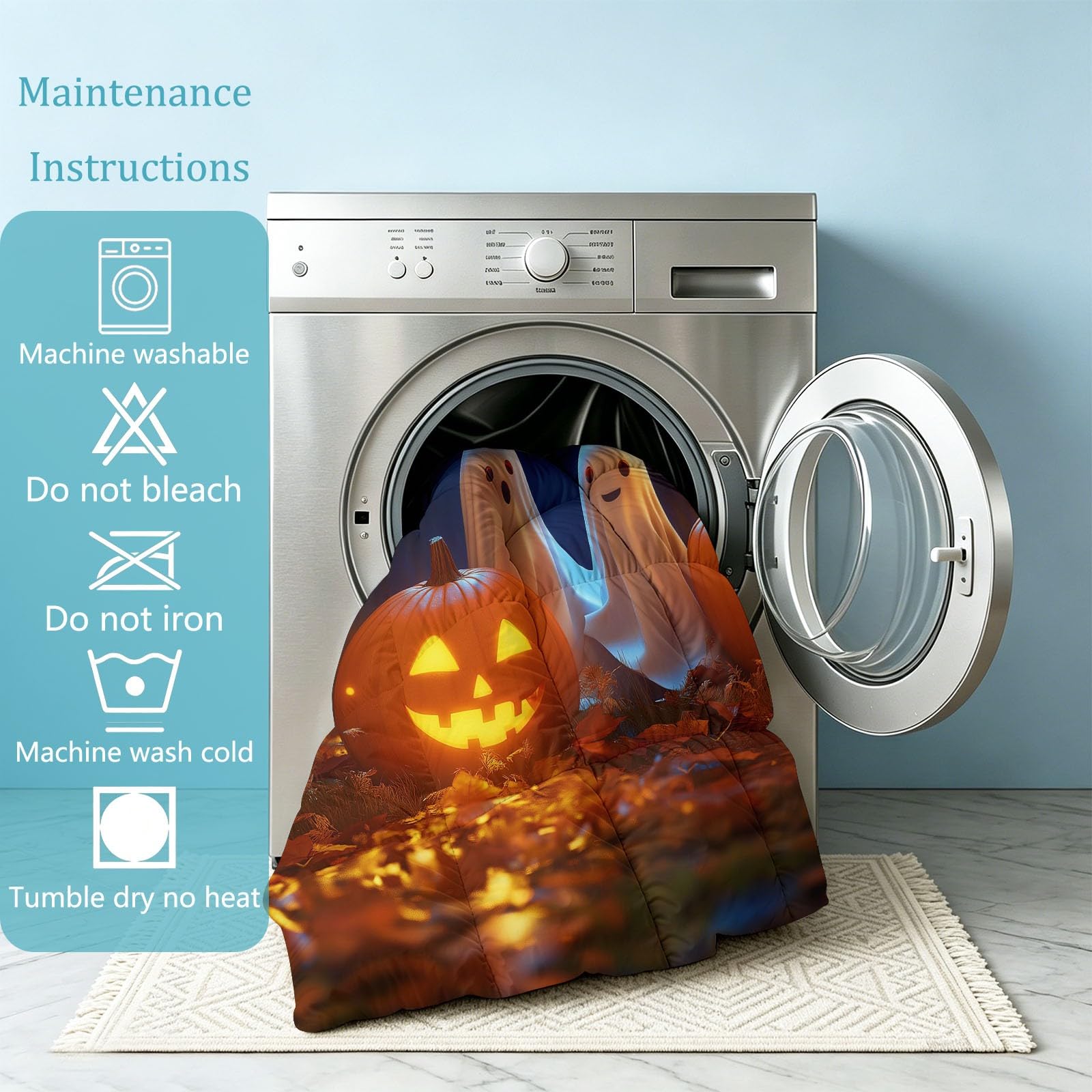 Generico Poszewka na kołdrę 4 pory roku, 3-częściowy zestaw do spania 135 x 200 cm Halloween małe śliczne skarpetki dynie miękka kołdra z mikrofibry, koc zimowy i letni dla dorosłych, dzieci