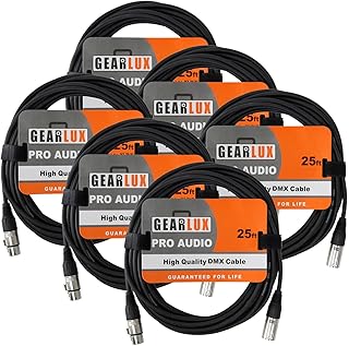 Gearlux DMX Cable, 3 Pin, Male to Female, 25 Feet - 6 Pack