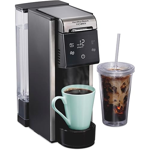 Hamilton Beach FlexBrew Advanced 4-in-1 Single Serve Hot & Iced Coffee Maker with Removable 45 oz. Water Reservoir, Use Pod Packs and Grounds, Fast Brewing, LED Touchscreen, Black (49925)