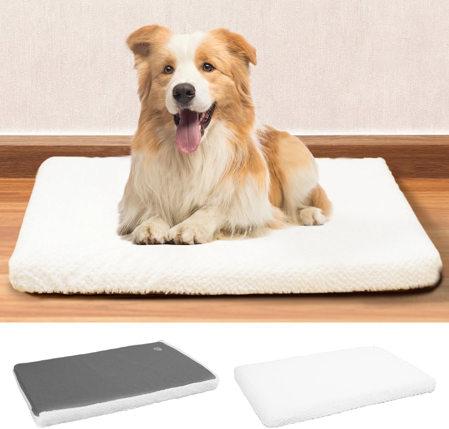 EMPSIGN Dog Crate Pad - Reversible Kennel Bed, Machine Washable, Soft White Plush Sleeping Bed for Small Medium Large Dogs, All-Season Pet Bed, 47"x 29"x 3"