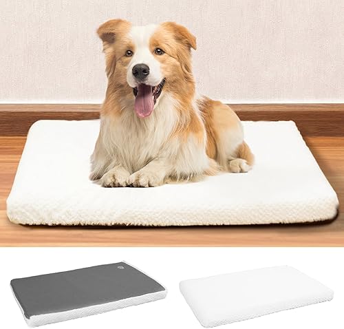 EMPSIGN Almohadilla para jaula para perros, cama reversible para perrera, lavable a máquina, cama de dormir de felpa blanca suave para perros