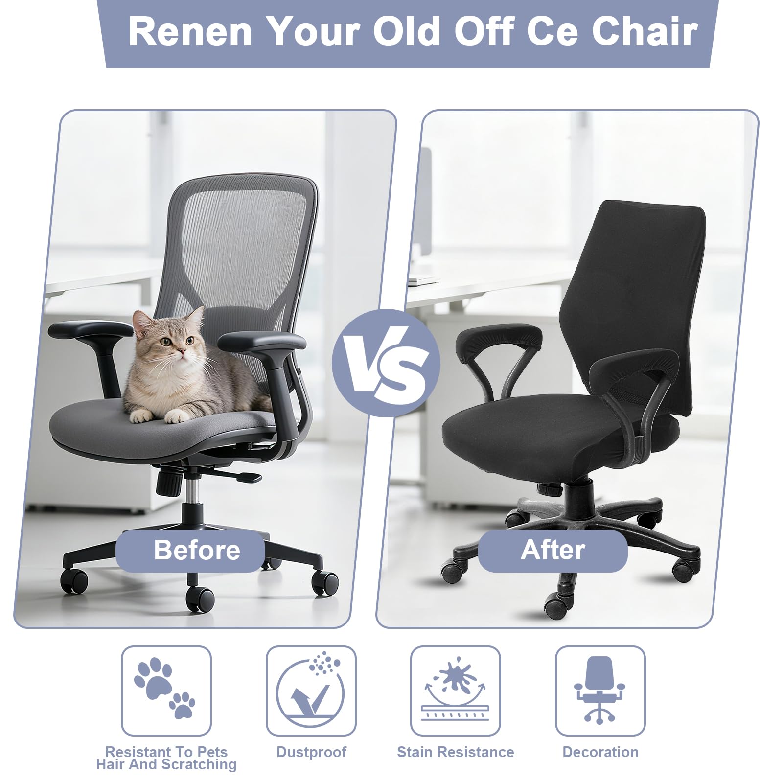 4 fundas elásticas para sillas de computadora, fundas de asiento elásticas para sillas de oficina, fundas protectoras universales para sillas giratorias y accesorios de oficina (negro)