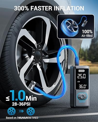 Miniatura 2 de AVAPOW Compresor de aire portátil para inflador de neumáticos, bomba de aire inalámbrica de 150 PSI para neumáticos de automóvil con medidor de