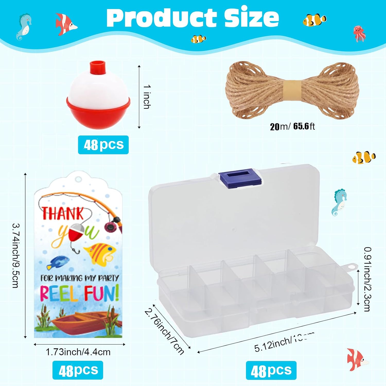 48 Set Fishing Candy Little Tackle Boxes for Birthday Party Favors with 48 Fishing Bobber 48 Thank You Cards for Making My Party Reel Fun Gone Fishing Theme Supplies Fishing Decorations (48)