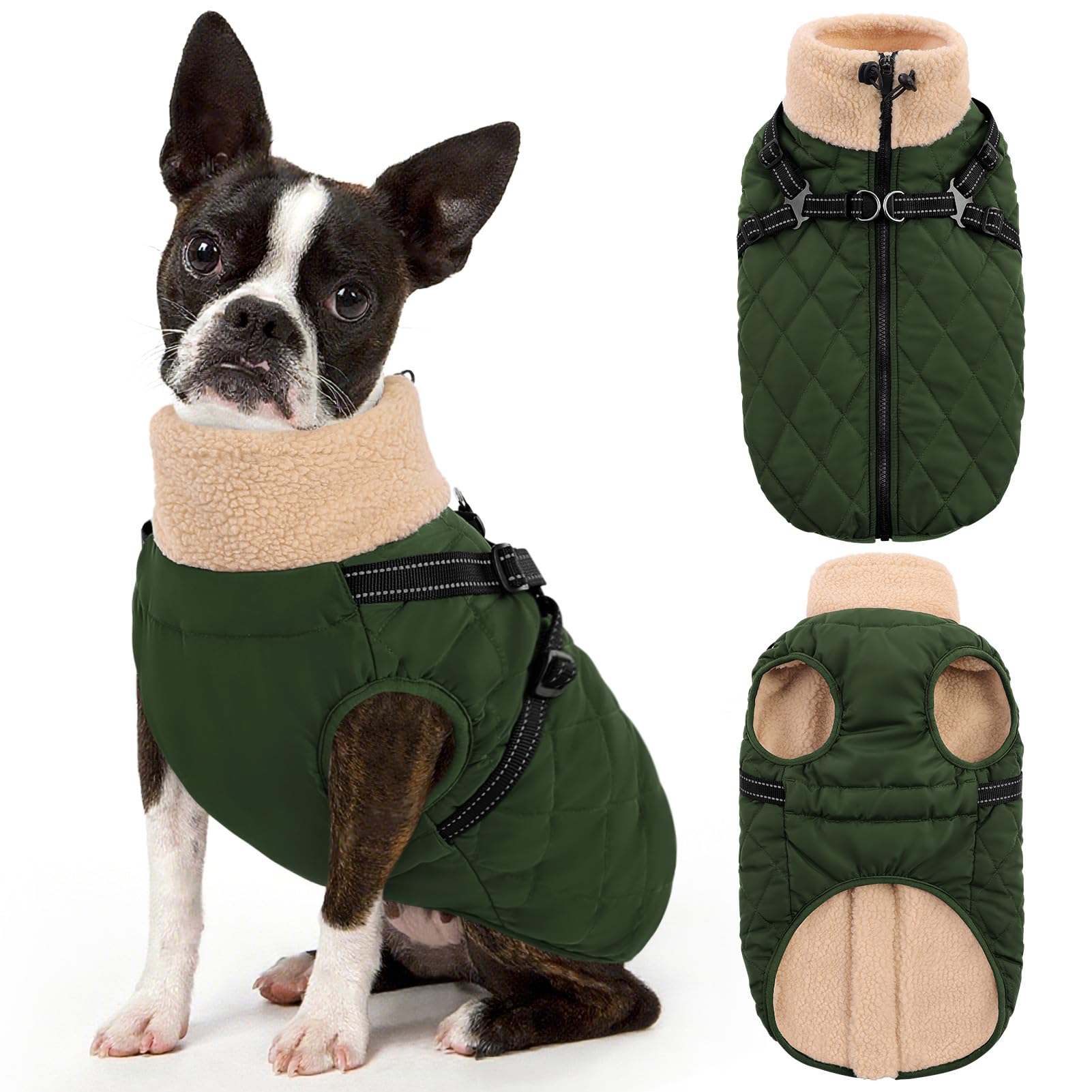 Queenmore XL Heavy Duty Fleece Dog Coat Waterproof - Extra Warm Dog Jacket Reinforced Stitching for Labrador German Shepherd/Border Collie - Hiking & Extreme Cold(Green, XL)