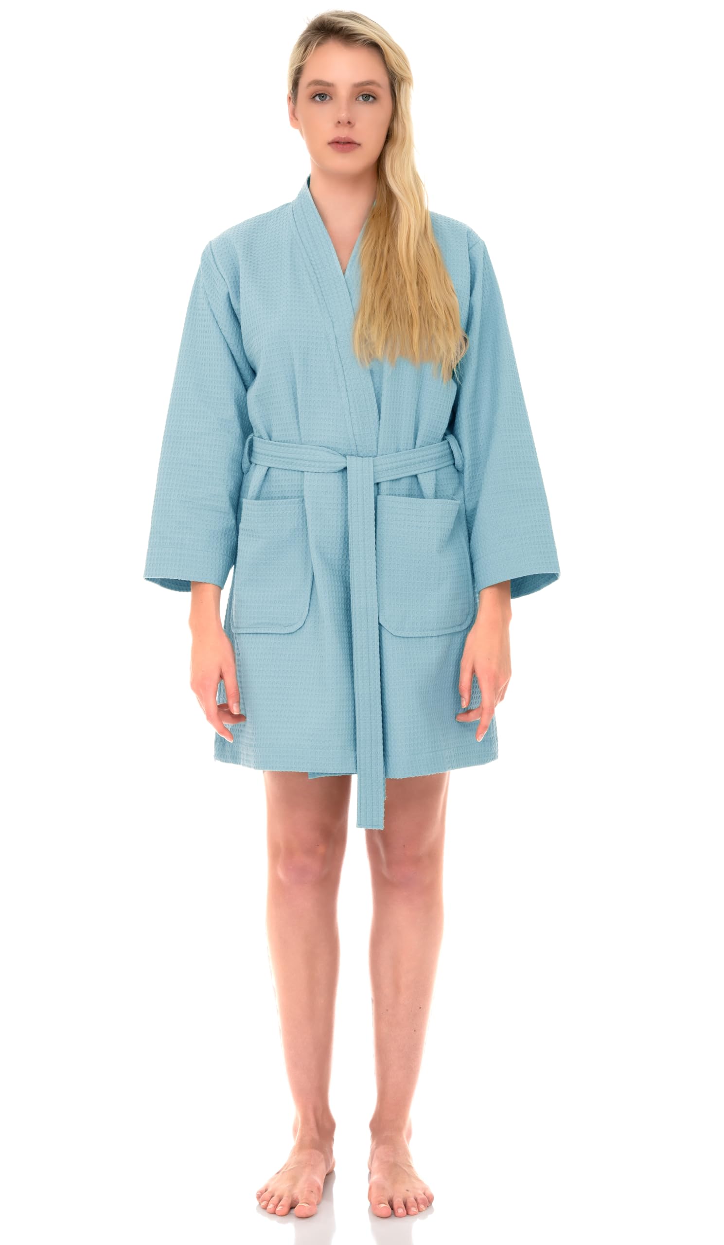 TowelSelections Womens Waffle Robe Kimono Spa Bathrobe Short Waffle Weave Bath Robe for Women XS to 3X