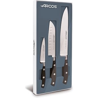 Arcos Riviera Kitchen Knife Set: 1 Paring Knife + Santoku + Chef's Knife - Set for Chefs with Stainless Steel Blade and Polyo