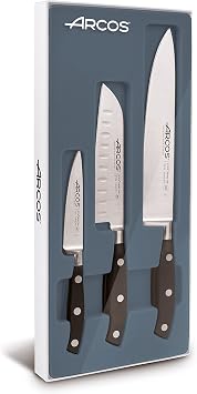 Arcos Riviera Series Knife Set - Precision Forged Nitrum Stainless Steel Blades, Polyoxymethylene POM Handle. Includes Paring, Santoku, and Chefs Knives. Black Color