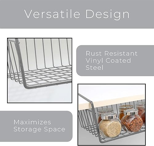 Miniatura 4 de Cesta de almacenamiento Smart Design para colocar debajo de la estantería, brazos ajustables, marco de acero, acabado resistente a la corrosión,
