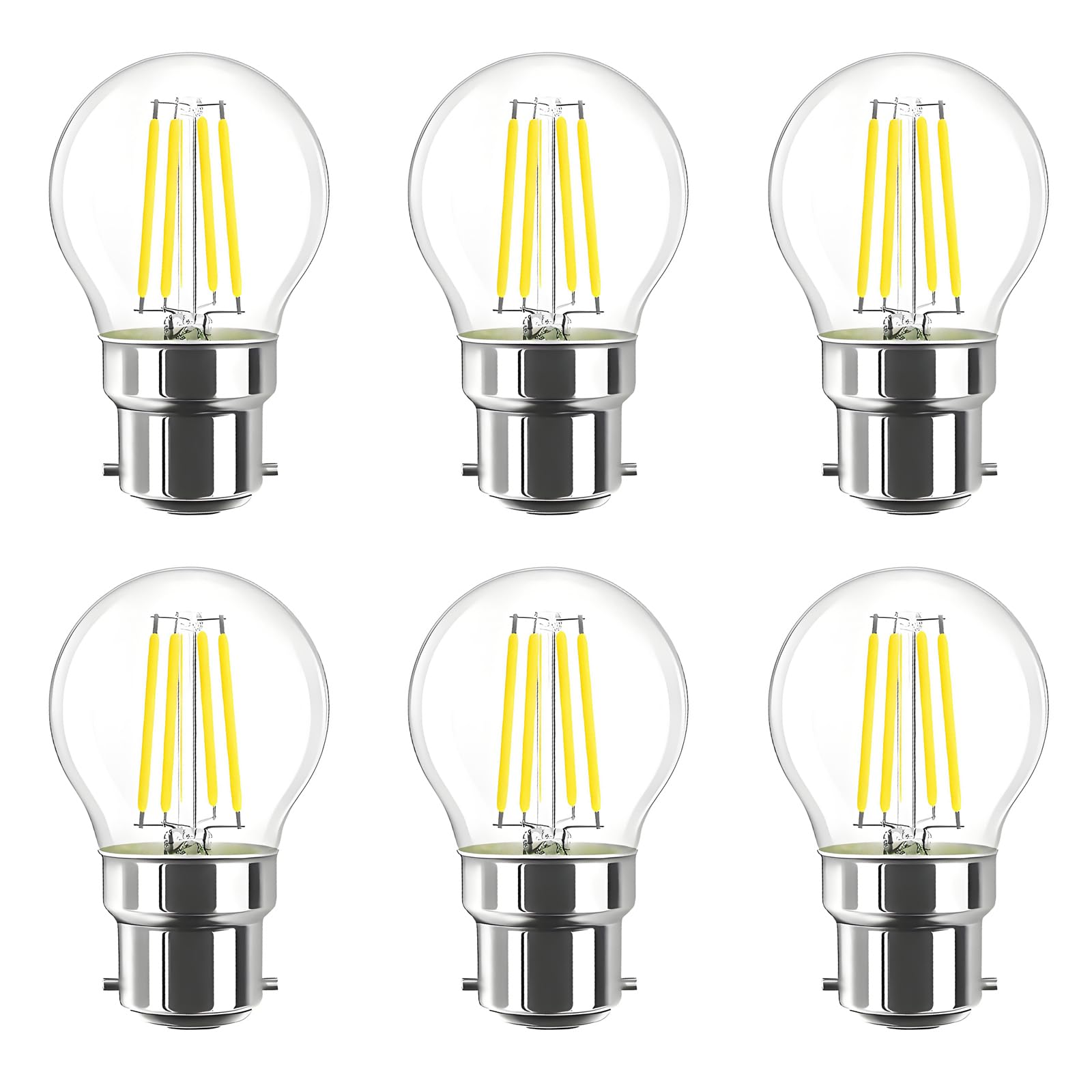 HUAMu 6 PCS B22 Golf Ball LED Filament Bulbs, 4W 400Lm 6500K Cool White, 40W Incandescent Equivalent, 75mm x 45mm, Not-Dimmable