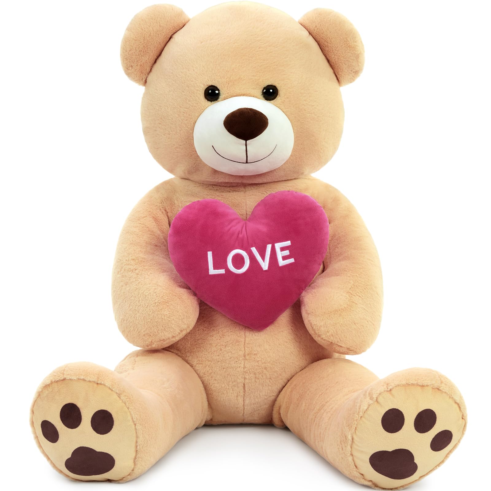 MorisMos 130cm Giant Teddy Bear, Apricot Love Teddy Bear for Girlfriend, Large Teddies Soft Toy with Heart, Big Cute Fluffy Bear Gift for Kids Boyfriend Wife Birthday Mothers Day Decor