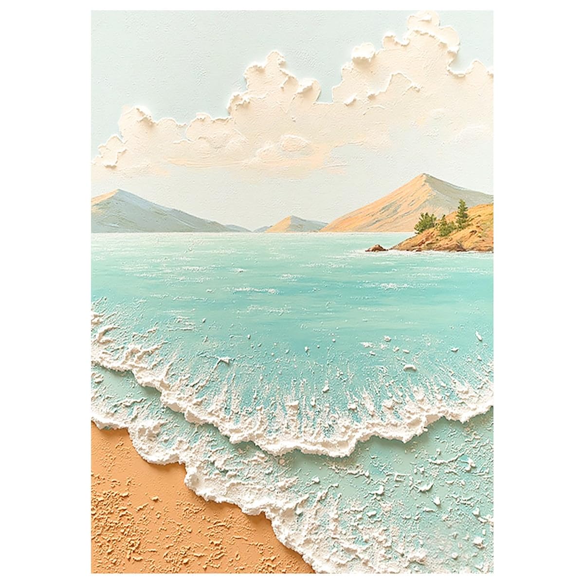 LCDIUDIU Mint Green Ocean Wave Coastal Landscape Oil Painting Hand Painted Textured Canvas Wall Art Modern Unframed Vertical Beach Wall Decor for Hallway Living Room 120X180Cm(48X72Inch)