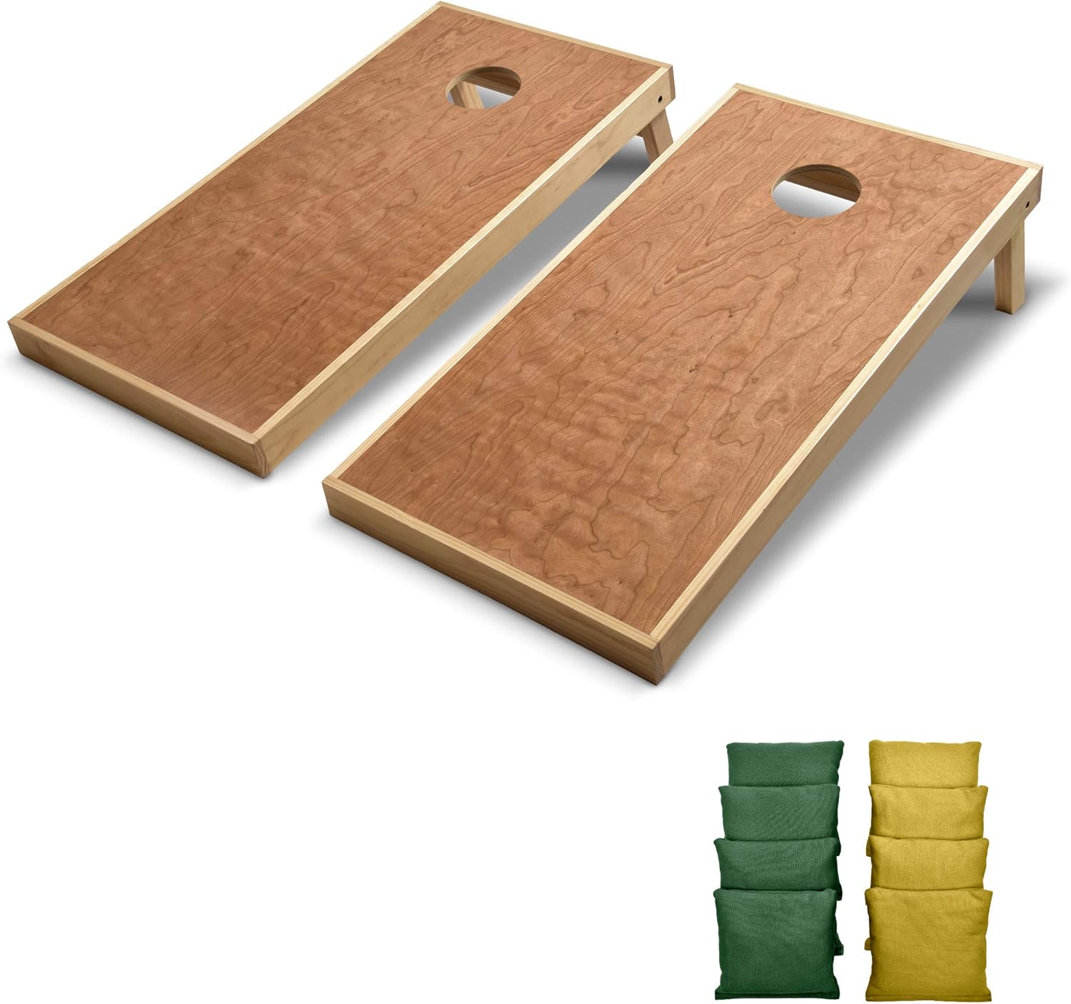 GoSports 4 ft x 2 ft Commercial Grade Cornhole Boards Set - Natural Wood Cornhole Boards, Choose from Different Bean Bag Color Combinations - Dark Green & Gold